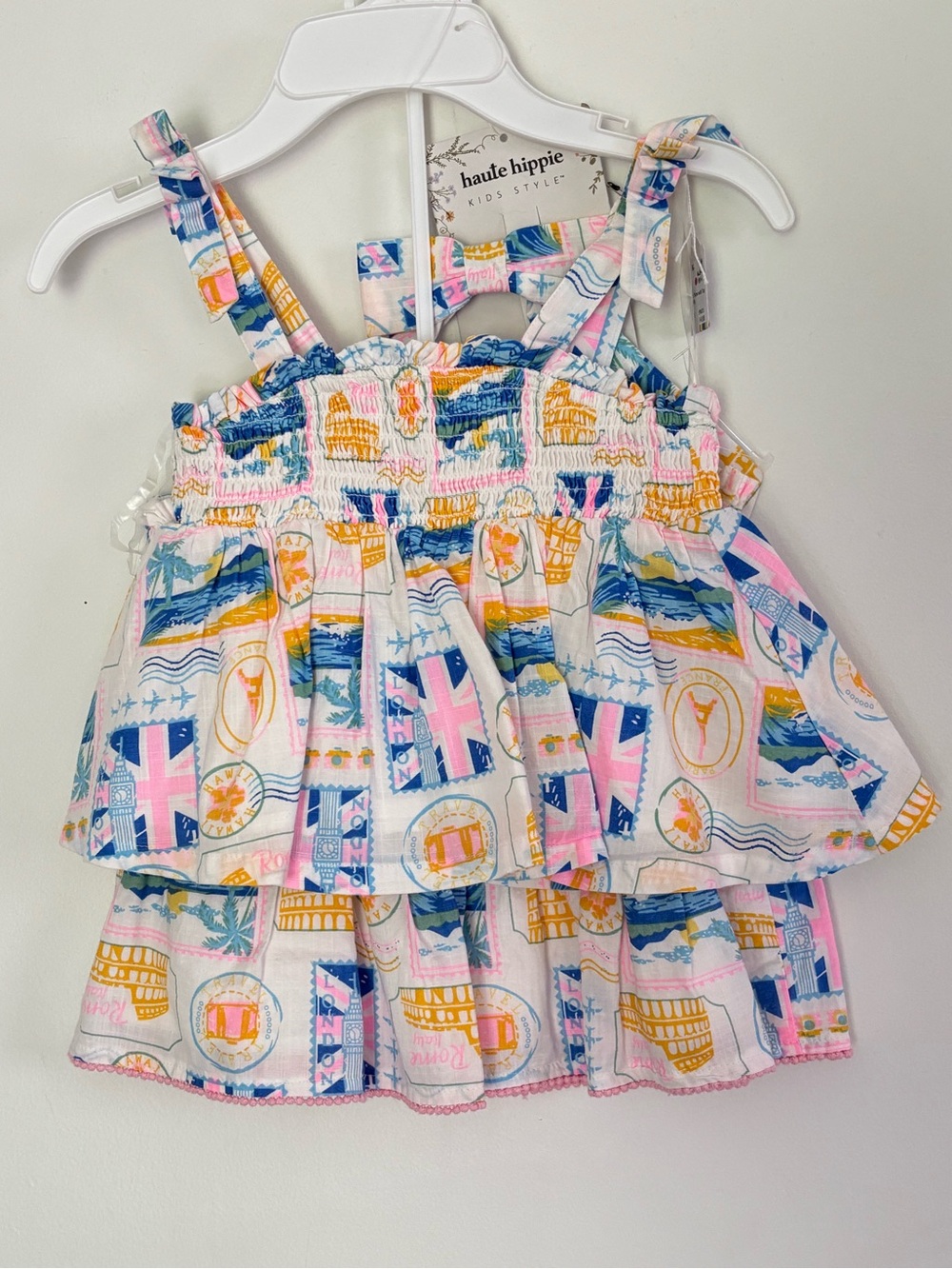 Haute Hippie Kids Smocked 3Pc Outfit top Skirt w/ Bow Size 4 New tropical beach
